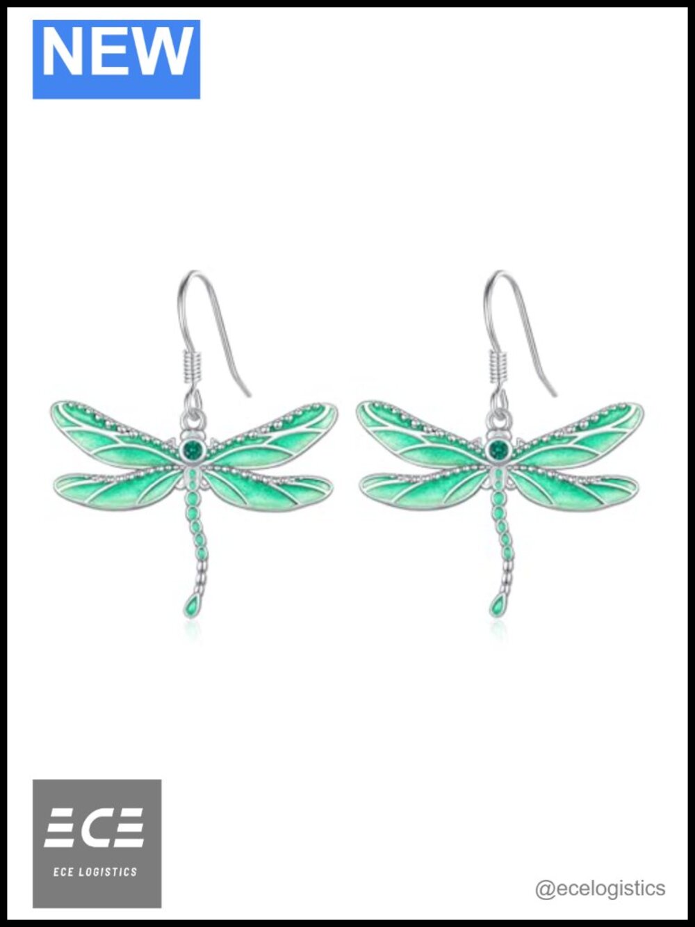 S925 Sterling Silver Enamel Dragonfly Leverback Drop Dangle Earrings